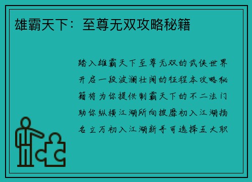 雄霸天下：至尊无双攻略秘籍